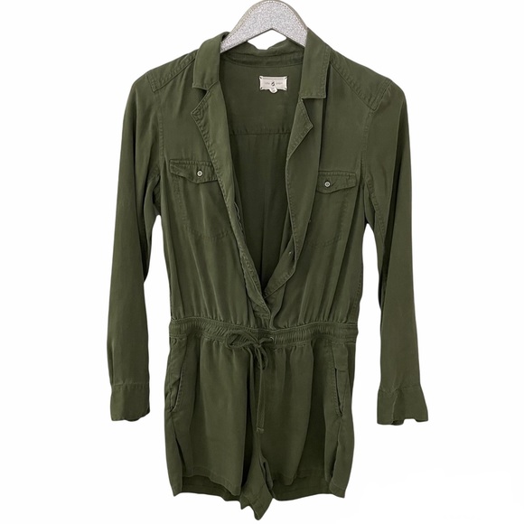 Lou & Grey Army Green Long Sleeve Button Up Romper - Picture 2 of 11